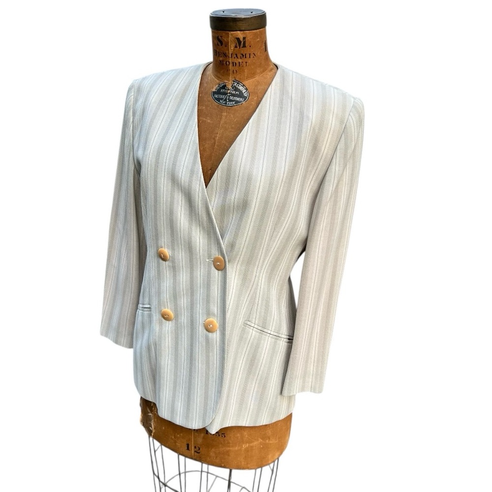 Vintage M Dequin PARIS Striped Double Breasted Blazer Old Money Quiet Luxury 90’ - Picture 14 of 17